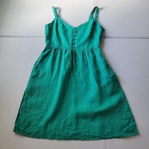 Cynthia Rowley Dress Womens 2 Green 100% Linen Button Front Sundress Fit & Flare